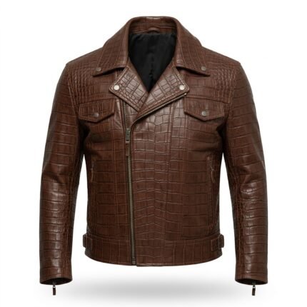 Men’s Premium Brown Crocodile Embossed Leather Jacket Blackstone Jackets