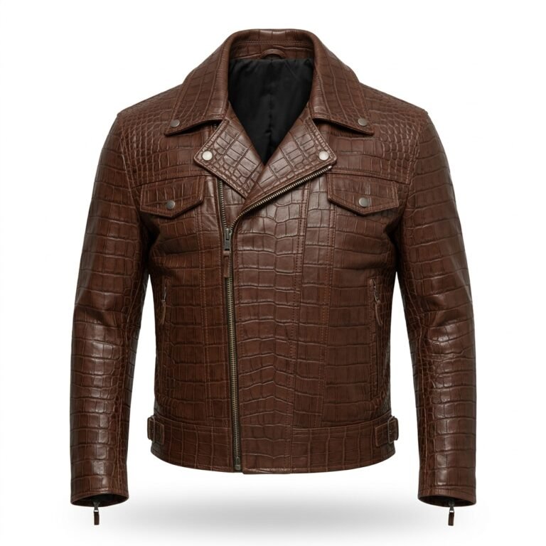 Men’s Premium Brown Crocodile Embossed Leather Jacket Blackstone Jackets