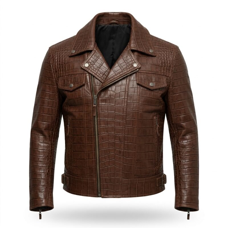 Men’s Premium Brown Crocodile Embossed Leather Jacket Blackstone Jackets