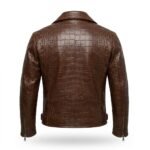 Men’s Premium Brown Crocodile Embossed Leather Jacket Blackstone Jackets Back View