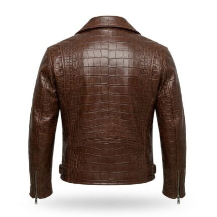 Men’s Premium Brown Crocodile Embossed Leather Jacket Blackstone Jackets Back View