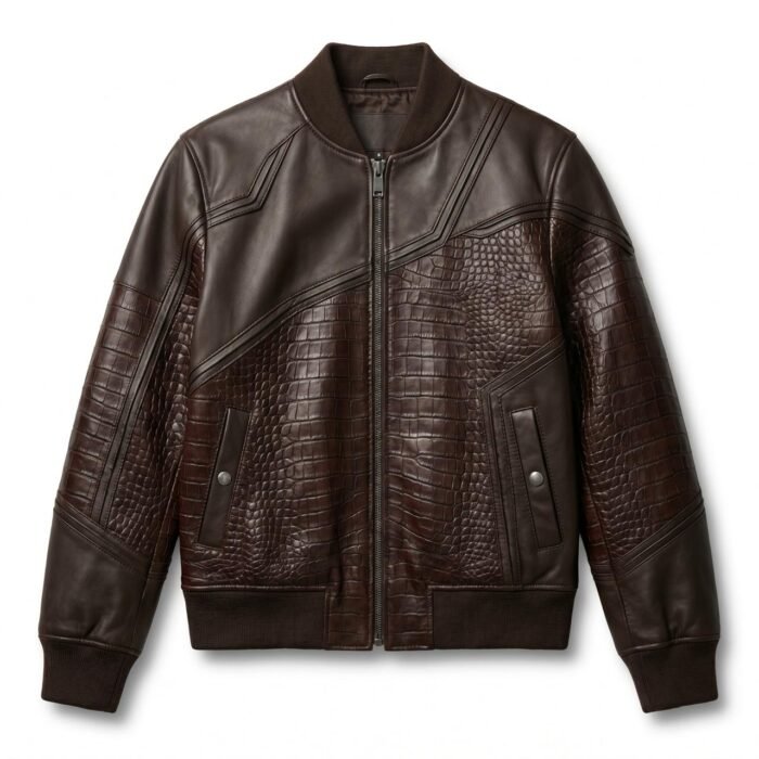 Men's Premium Brown Crocodile Embossed Real Leather Jacket Blackstone Jackets