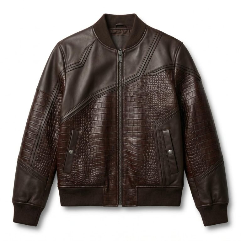Men's Premium Brown Crocodile Embossed Real Leather Jacket Blackstone Jackets