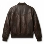 Men's Premium Brown Crocodile Embossed Real Leather Jacket Blackstone Jackets Back View
