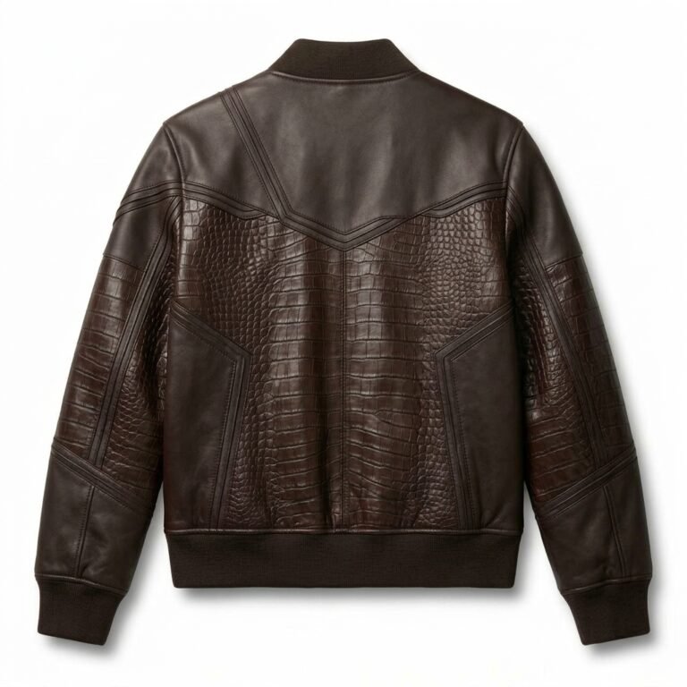 Men's Premium Brown Crocodile Embossed Real Leather Jacket Blackstone Jackets Back View