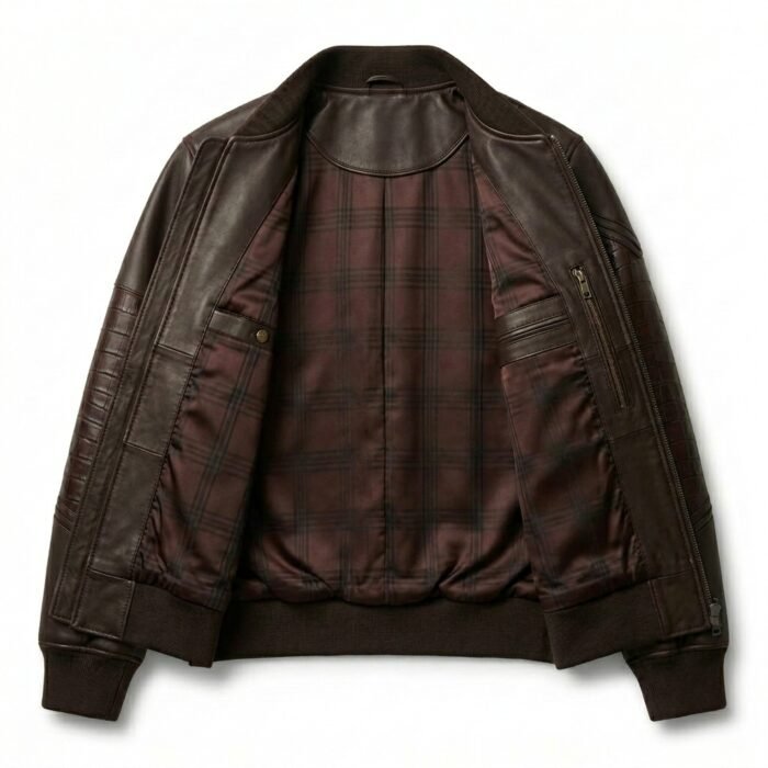Men's Premium Brown Crocodile Embossed Real Leather Jacket Blackstone Jackets Inner View