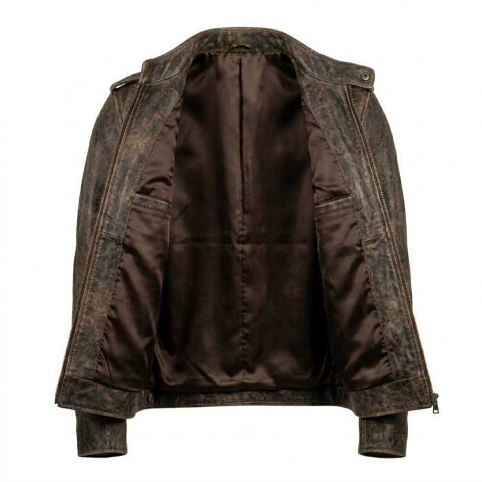 Men's Premium Brown Distressed Leather Jackets Blackstone Jackets Inner View