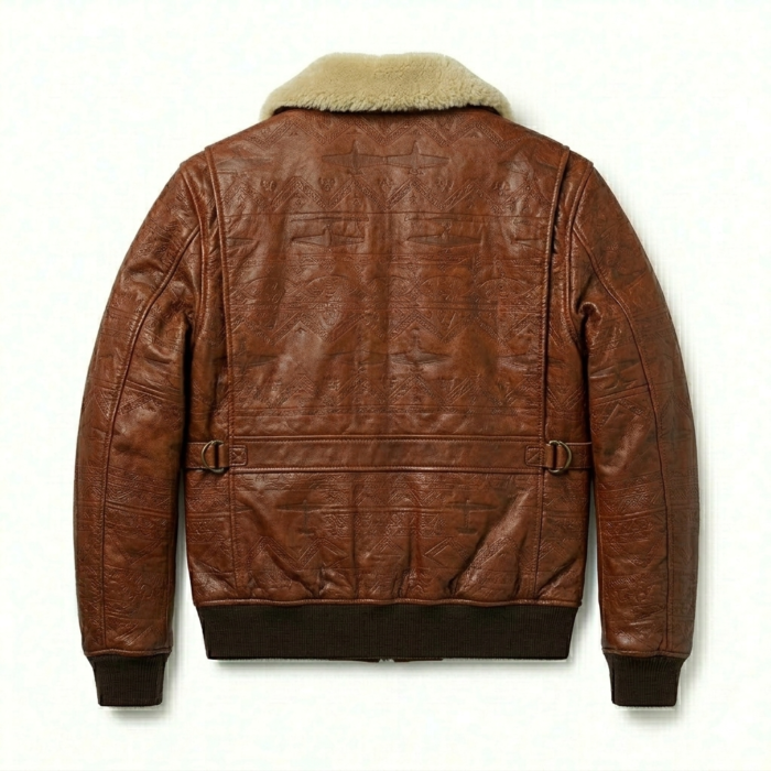 Men's Premium Brown Genuine Embossed Leather Jackets Blackstone Jackets Back View