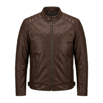 Men's Premium Brown Genuine Snake Embossed Leather Jackets Blackstone Jackets