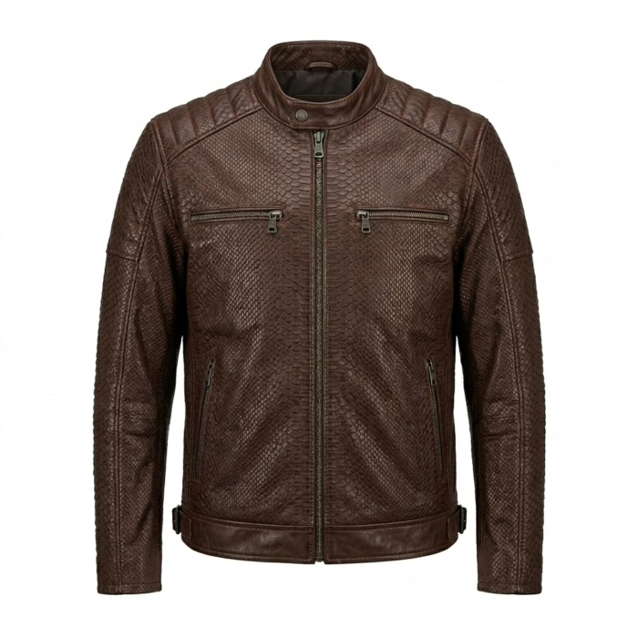 Men's Premium Brown Genuine Snake Embossed Leather Jackets Blackstone Jackets Men's Premium Brown Genuine Snake Embossed Leather Jackets Blackstone Jackets