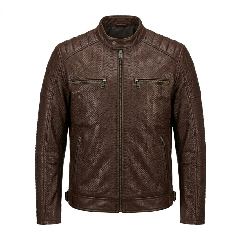 Men's Premium Brown Genuine Snake Embossed Leather Jackets Blackstone Jackets