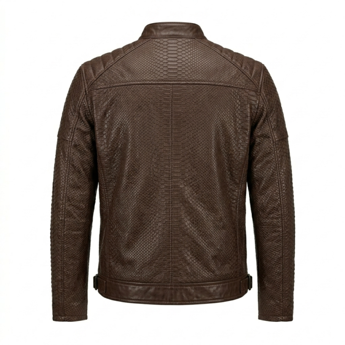 Men's Premium Brown Genuine Snake Embossed Leather Jackets Blackstone Jackets Back View