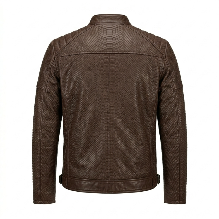 Men's Premium Brown Genuine Snake Embossed Leather Jackets Blackstone Jackets Back View
