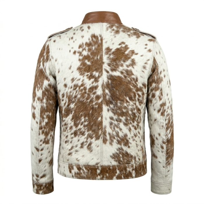 Men's Premium Brown White Pony Hair Leather Jacket Blackstone Jackets Back View