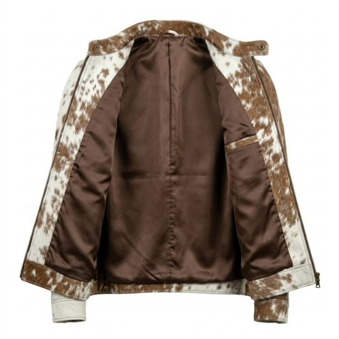 Men's Premium Brown White Pony Hair Leather Jacket Blackstone Jackets Inner View