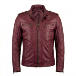 Men's Premium Burgundy Ostrich Embossed Leather Jacket Blackstone Jackets