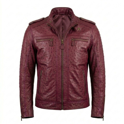 Men's Premium Burgundy Ostrich Embossed Leather Jacket Blackstone Jackets