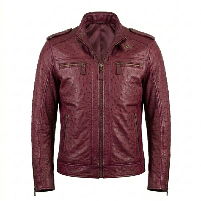 Men's Premium Burgundy Ostrich Embossed Leather Jacket Blackstone Jackets Men's Premium Burgundy Ostrich Embossed Leather Jacket Blackstone Jackets