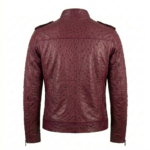 Men's Premium Burgundy Ostrich Embossed Leather Jacket Blackstone Jackets Back View