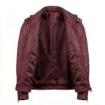 Men's Premium Burgundy Ostrich Embossed Leather Jacket Blackstone Jackets Inner view