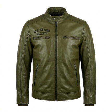 Men's Premium Green Embroidered Leather Jacket Blackstone Jackets