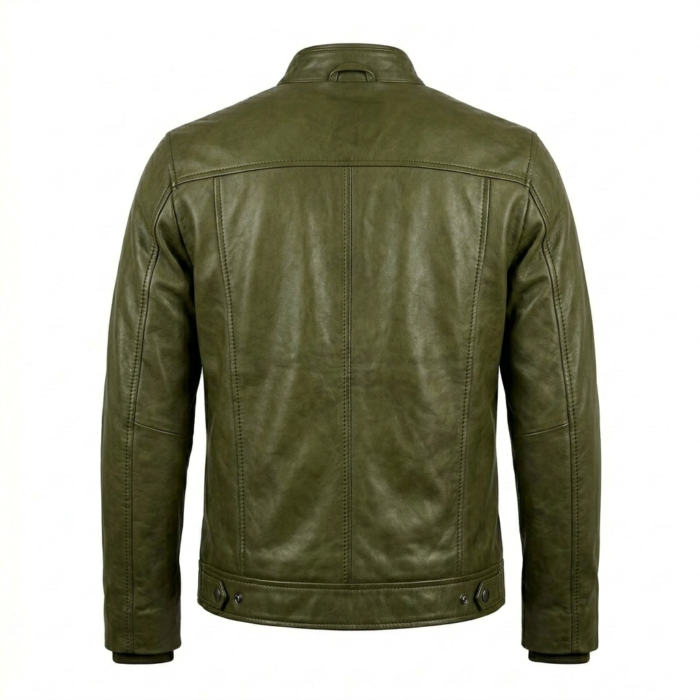 Men's Premium Green Embroidered Leather Jacket Blackstone Jackets Back View