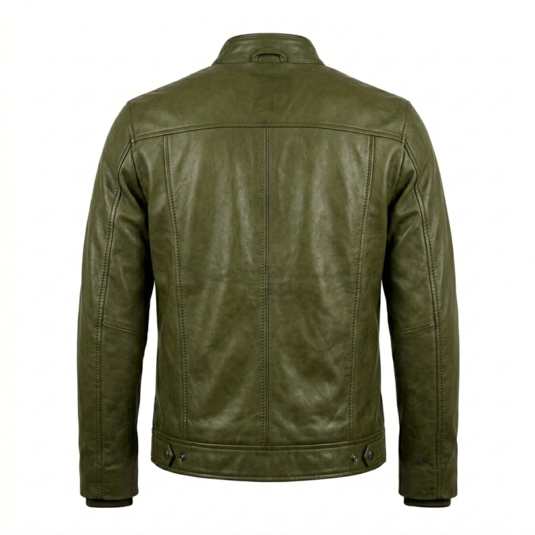 Men's Premium Green Embroidered Leather Jacket Blackstone Jackets Back View