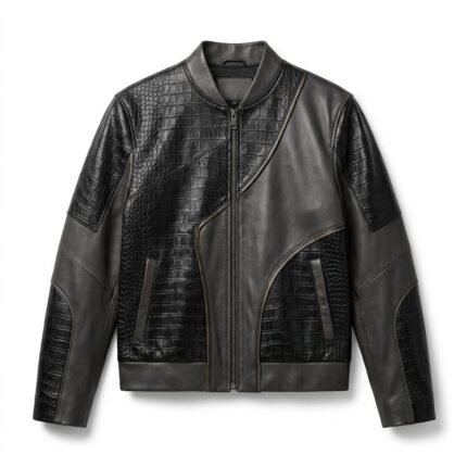 Men's Premium Grey Crocodile Embossed Real Leather Jacket Blackstone Jackets