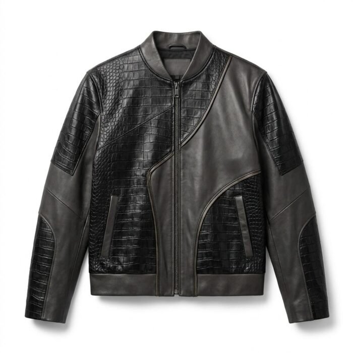 Men's Premium Grey Crocodile Embossed Real Leather Jacket Blackstone Jackets