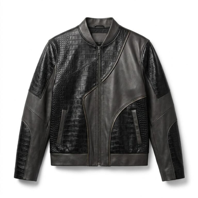 Men's Premium Grey Crocodile Embossed Real Leather Jacket Blackstone Jackets