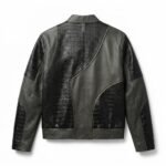 Men's Premium Grey Crocodile Embossed Real Leather Jacket Blackstone Jackets Back View