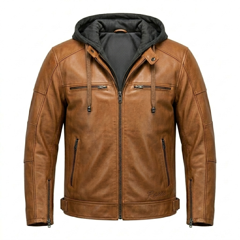 Opulent Men's Brown Leather Hooded Jacket Blackstone Jackets