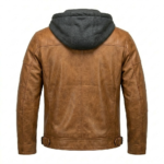 Opulent Men's Brown Leather Hooded Jacket Blackstone Jackets Back View