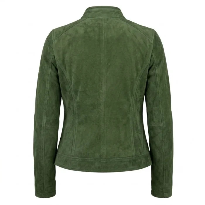 Opulent Women's Forest Green Suede Jacket Blackstone Jackets Back View