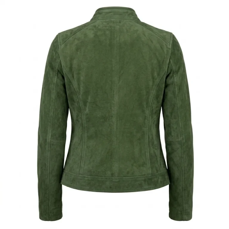 Opulent Women's Forest Green Suede Jacket Blackstone Jackets Back View