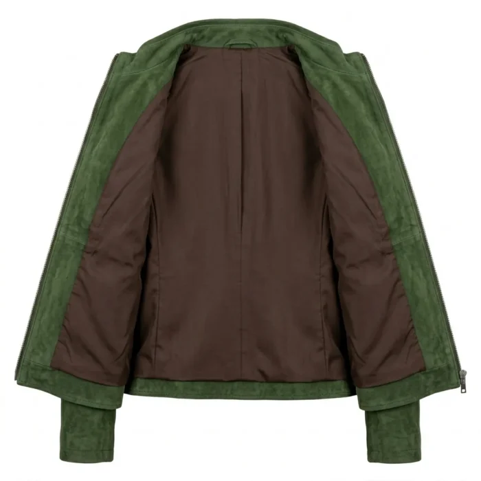 Opulent Women's Forest Green Suede Jacket Blackstone Jackets Inner View