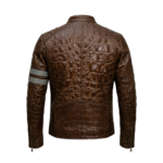 Premium Men's Brown Crocodile Embossed Leather Jacket Genuine Cowhide Biker Vintage Style Blackstone Jacket Back View