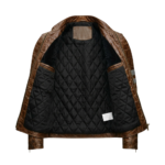 Premium Men's Brown Crocodile Embossed Leather Jacket Genuine Cowhide Biker Vintage Style Blackstone Jacket Inner View
