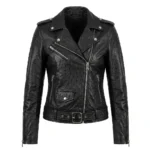 Performance Wear Women's Black Ostrich Embossed Leather Jacket Blackstone Jackets