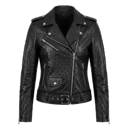 Performance Wear Women's Black Ostrich Embossed Leather Jacket Blackstone Jackets
