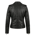 Performance Wear Women's Black Ostrich Embossed Leather Jacket Blackstone Jackets Back View