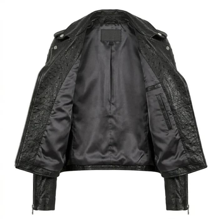 Performance Wear Women's Black Ostrich Embossed Leather Jacket Blackstone Jackets Inner View
