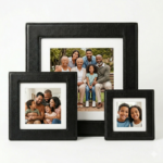 Premium Black Genuine Cowhide Leather Set Of Three Picture Frames