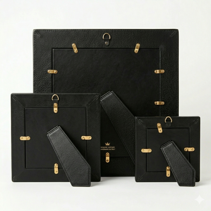 Premium Black Genuine Cowhide Leather Set Of Three Picture Frames