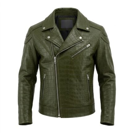 Premium Green Crocodile Embossed Mens Leather Jacket Blackstone Jackets