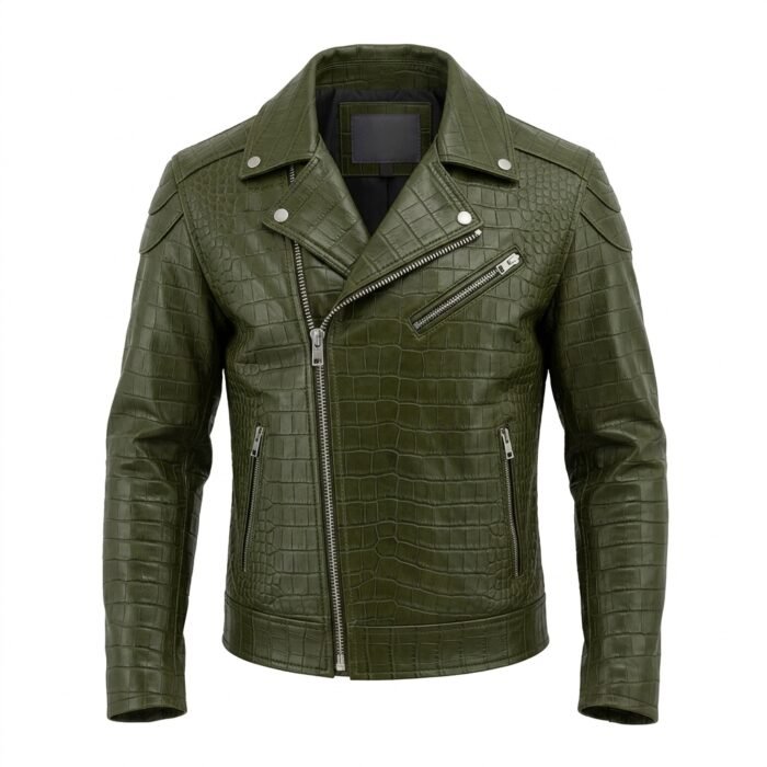 Premium Green Crocodile Embossed Mens Leather Jacket Blackstone Jackets