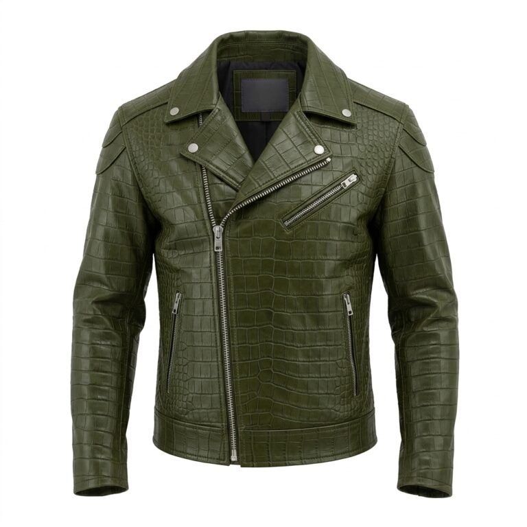 Premium Green Crocodile Embossed Mens Leather Jacket Blackstone Jackets