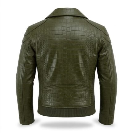 Premium Green Crocodile Embossed Mens Leather Jacket Blackstone Jackets Back View