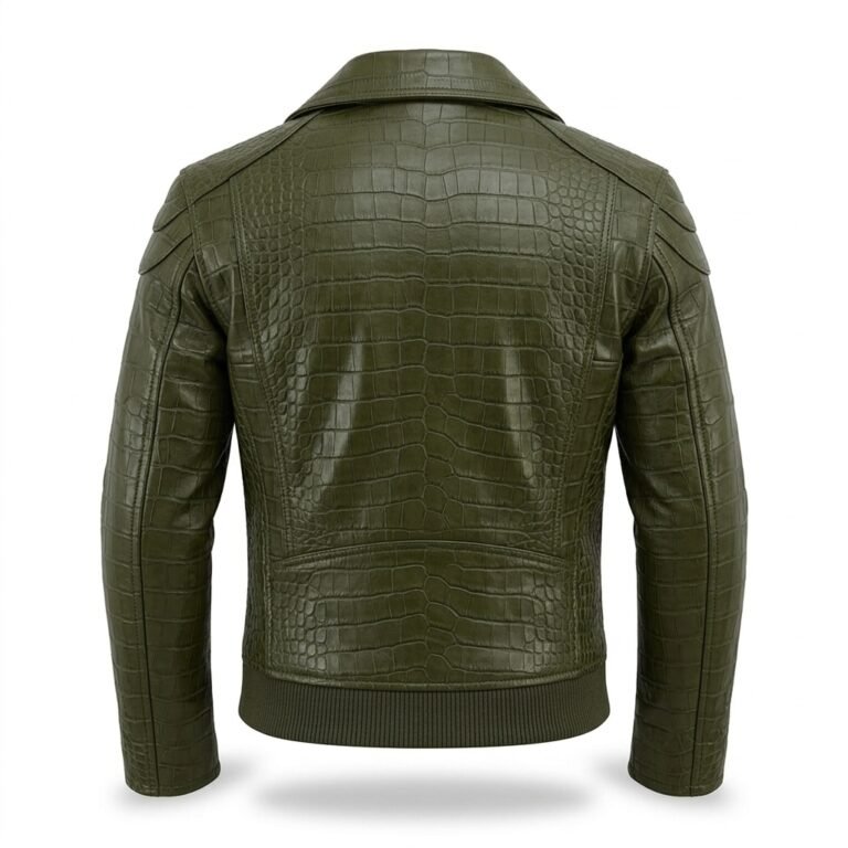 Premium Green Crocodile Embossed Mens Leather Jacket Blackstone Jackets Back View