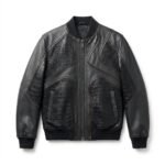 Premium Men's Black Crocodile Embossed Bomber Leather Jacket Blackstone Jackets